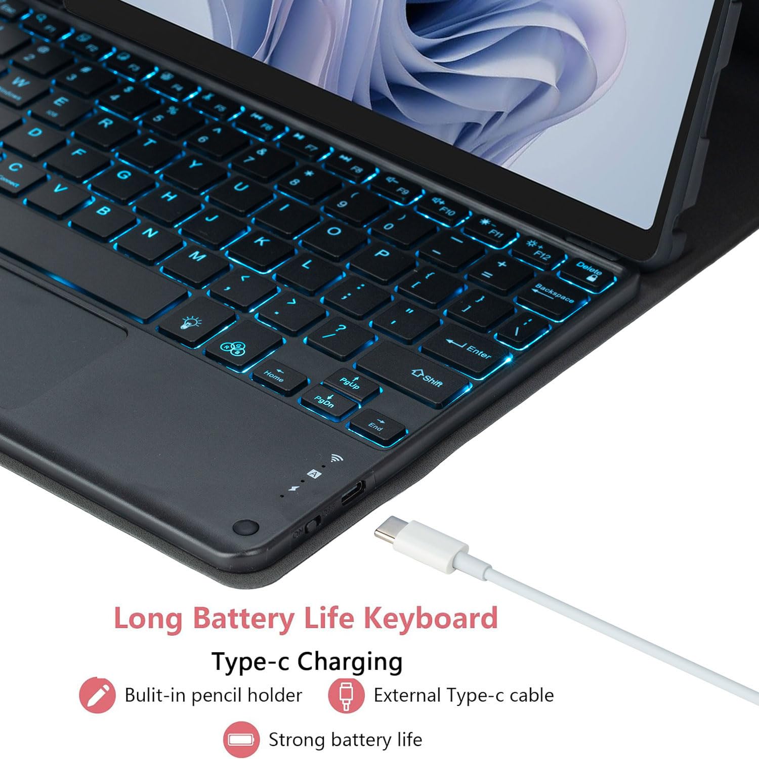 Keyboard Case for Microsoft Surface Go 4 / Surface Go 3 / Surface Go 2 / Surface Go, 7-kolorowa podświetlana odłączana klawiatura Bluetooth Trackpad, ultracienkie etui z myszką
