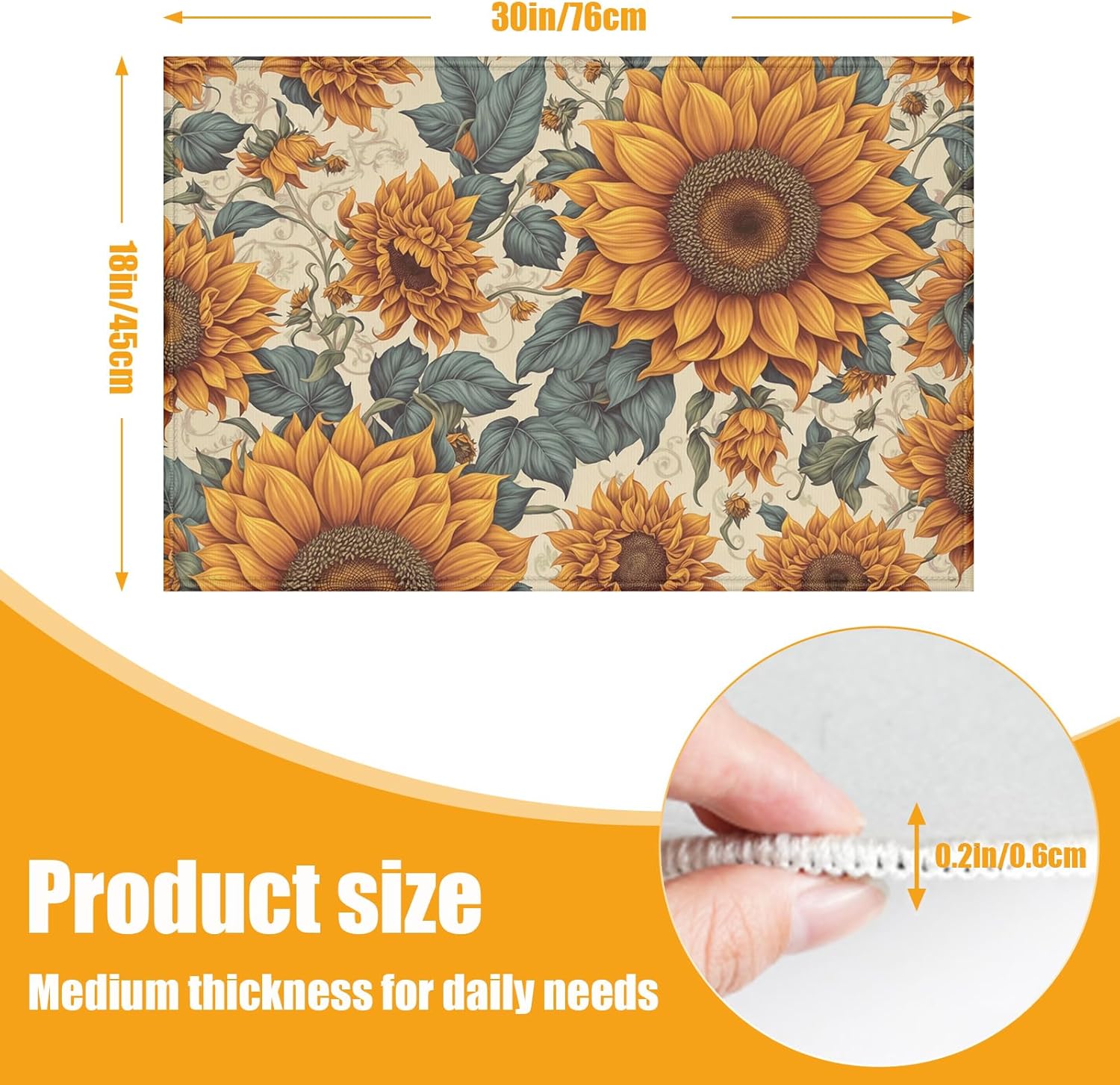 Sunflower Bath Mat for Bathroom,Washable Door Mat Absorbent Bath Rug Non-Slip Floor Rug Carpets,for Kitchen Bedroom Indoor