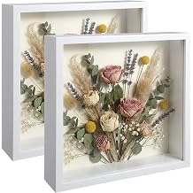 2 Pcs Shadow Boxes Display Cases, 10"x10" Deep Wood PVC 3D Shadow Box Set for Wall and Tabletop Baby Sports White