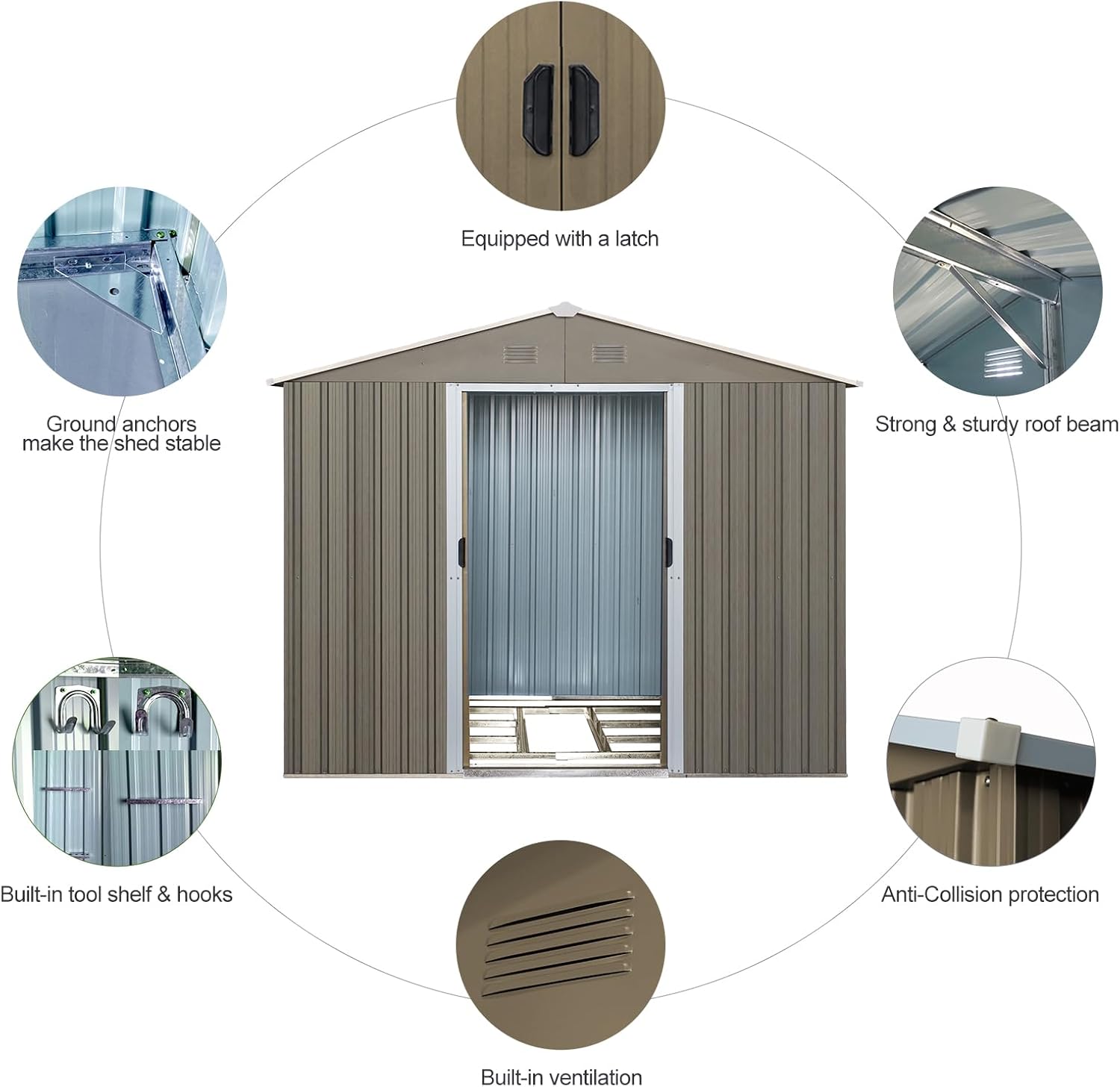 Gray 6' x 8' Outdoor Metal Storage Shed with Floor Base