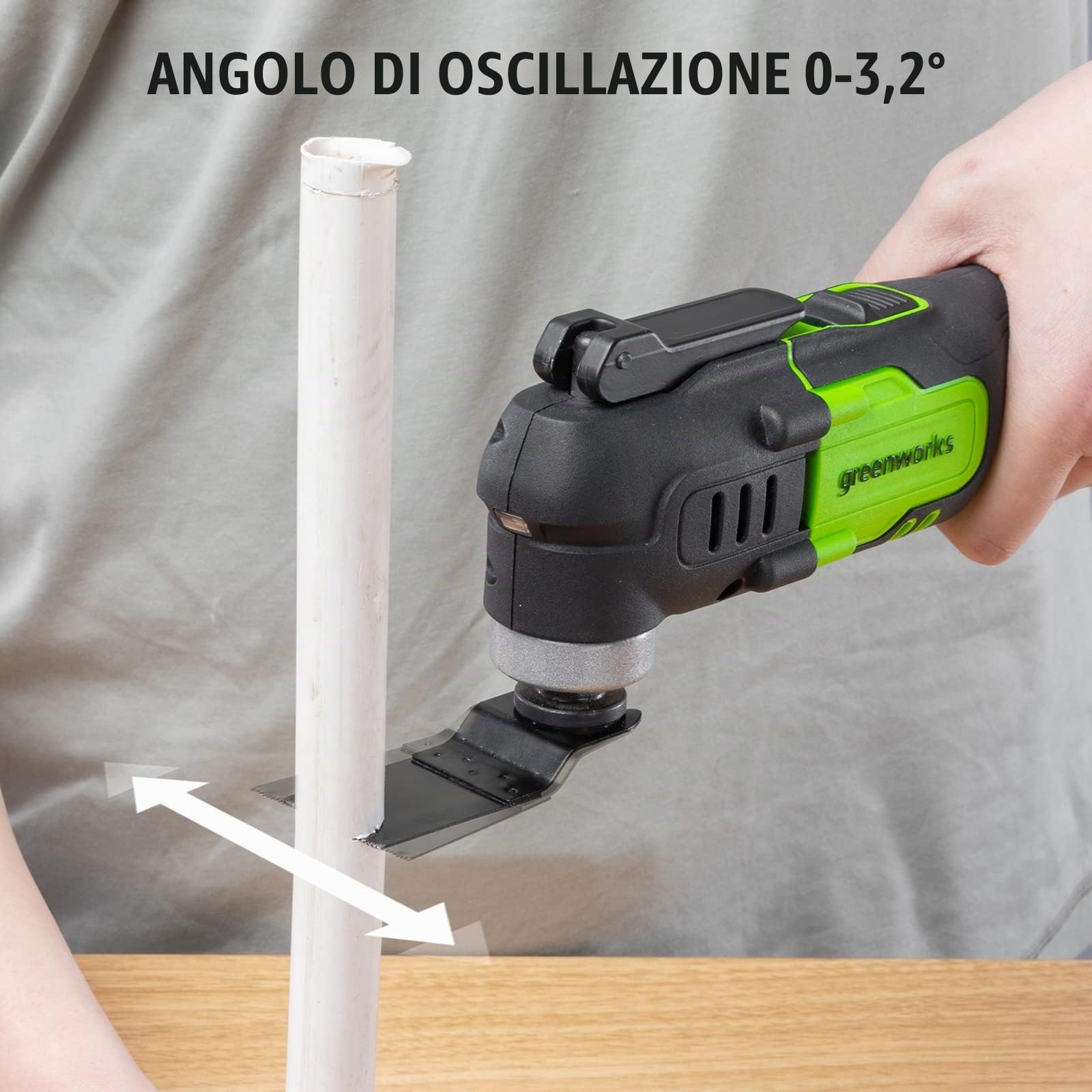 Greenworks G24MTK2 Utensile Multifunzione a Batteria Oscillante 6 Velocità Regolabili da 5000 a 18000 con 5 Accessori con 2Ah Batteria