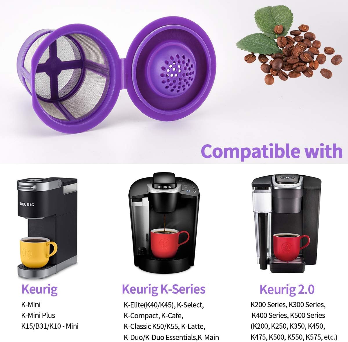 Reusable Keurig K Cups Pod Coffee Filters, Reusable K Cup Filters, Keurig Filter, Reusable Kcups, Perfect Fit Most of Keurig 2.0 & 1.0 Coffee Makers (K-Mini, K-Duo, K-Series, See Full List) (6)
