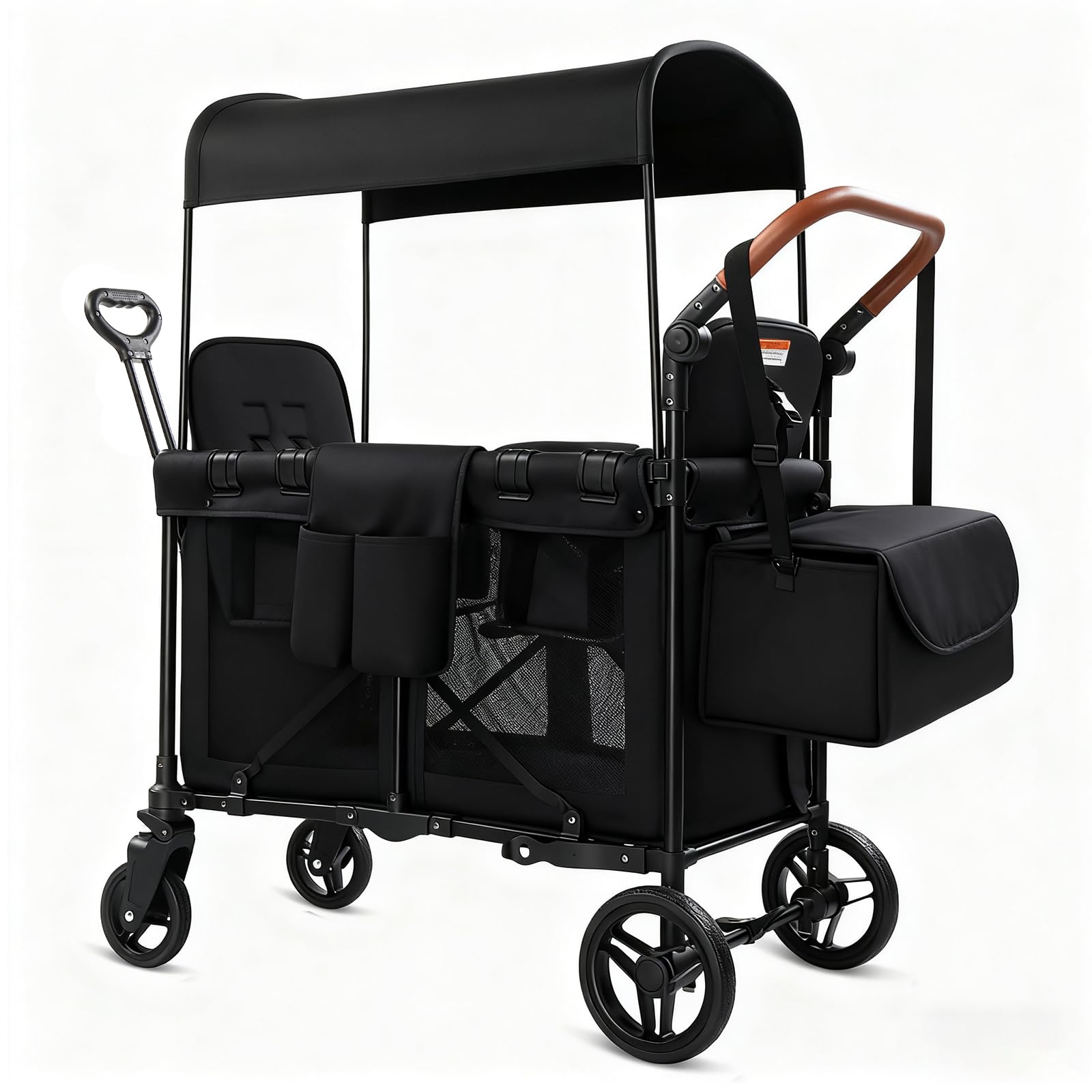 Wagon Stroller for 2 Kids, Foldable All-Terrain Wagon for Kids with Canopy, Adjustable Push and Pull Handles,Convertible High Seat & Organizer, 5 Point Harness (Black) : Toys & Games