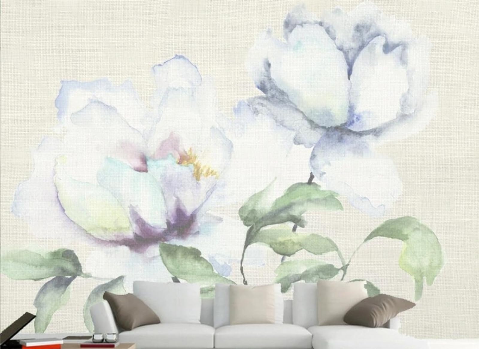 Papier peint fleurs 3D pour chambre zen et salon lumineux grand format panoramique oiseau