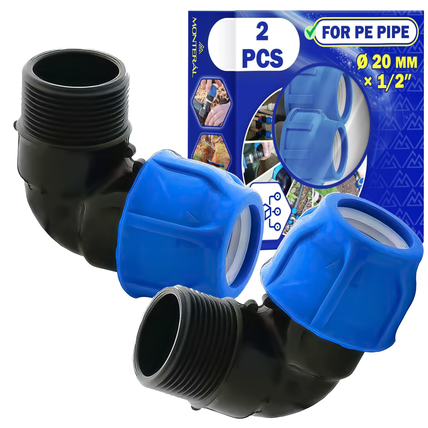 MONTERAL Racor Codo 90° 20 Mm X 1/2" Para Tubo PE: La Solución Antigoteo Para Riego Y Fontanería De Alta Presión