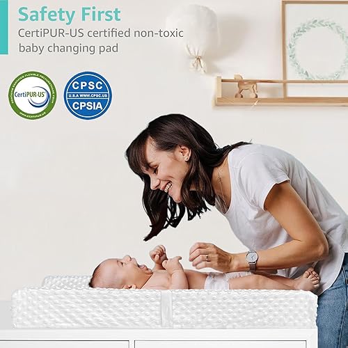 Miniatura 7 de YENING Cambiador pequeño mini 23 x 13 con funda lavable, cambiador de pañales impermeable para bebé, tapete para tocador y mesa, color blanco