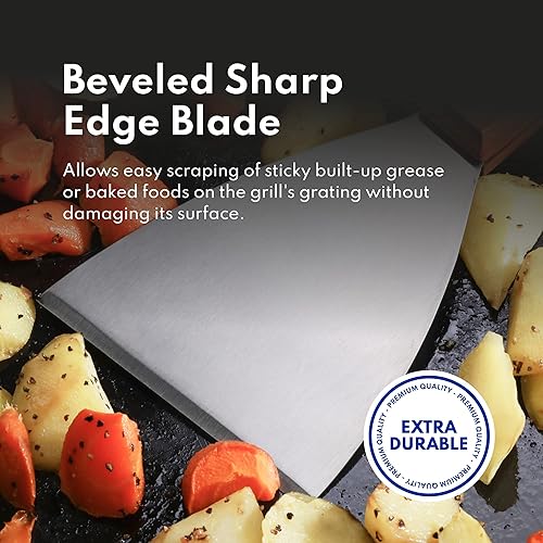 Miniatura 4 de New Star Foodservice 38309 Rascadores de parrilla de borde inclinado con mango de madera, 4 x 8.5 pulgadas