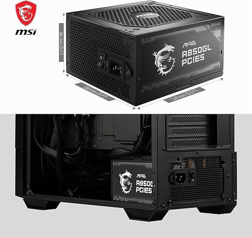 MSI MAG A850GL PCIE5 Alimentation, 850W, 80 Plus Gold, Entièrement modulaire, ATX 3.0, Support GPU PCIe 5.0, Ventilateur FDB 120mm, Full-Bridge LLC, câbles Plats Noirs - Garantie 7 Ans - 6