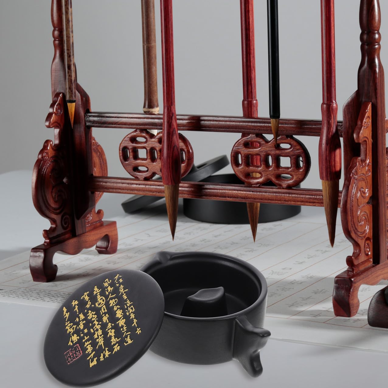 Traditional Inkstone with Cover for Calligraphy and Painting Students