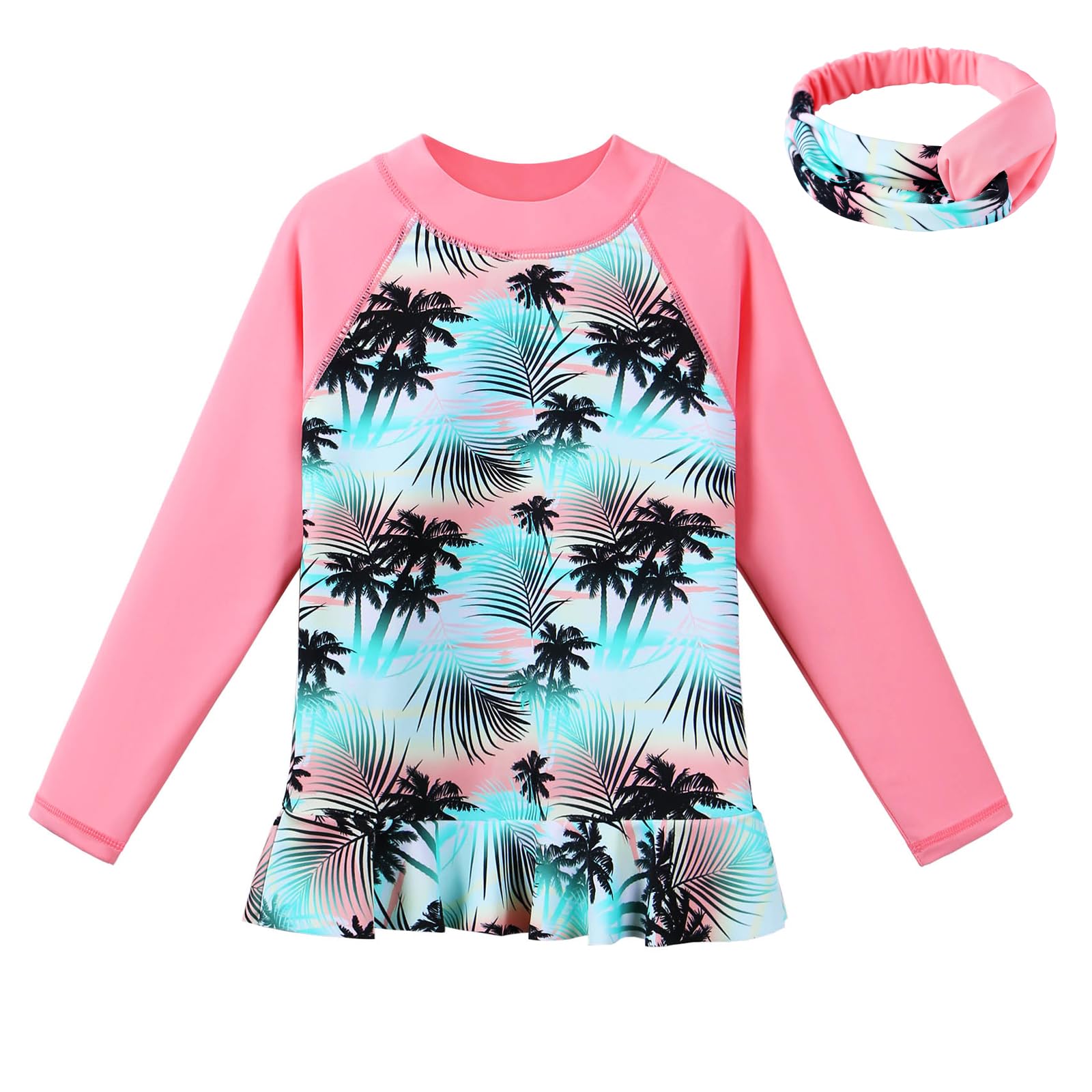 TFJH E Girls &amp; Boys Long Sleeve Rashgurad Swimsuit UPF 50+ Kids Swimwear Sunsuits