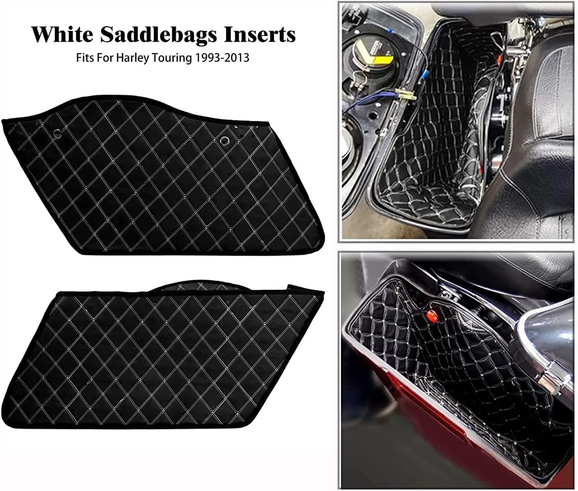 HDBUBALUS Stretched Saddlebag Liners Inserts Compatible with Harley Extended Bag Touring Electra Street Glide Road King 1993-2013 (White Thread)