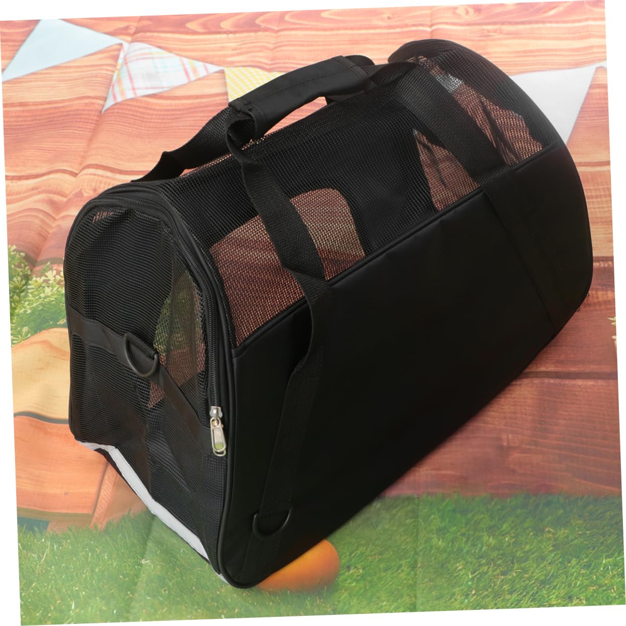Borsa Trasportino per Cani e Cuccioli in Nylon Nero, Rete Traspirante