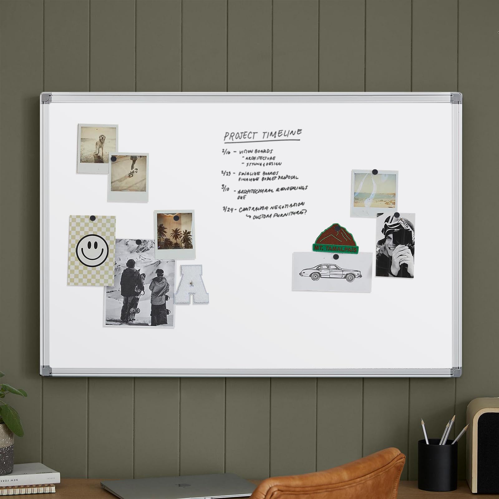 SWANCROWN Whiteboard, 76x50cm, Magnettafeln mit Aluminiumrahmen | Wandmontage oder Aufhängung, Trocken Abwischbar, Magnettafel Beschreibbar, mit Stiftablage, Whiteboard für Büro, Küche, Home