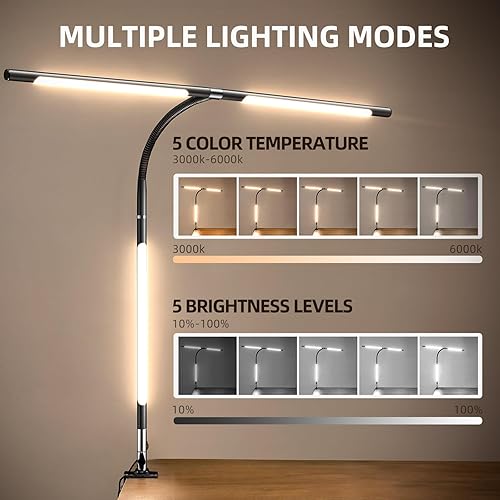 Miniatura 3 de Tuffen Lámparas LED de escritorio para oficina en casa, luz de escritorio giratoria de 360 con abrazadera, 25 modos de iluminación, monitor de