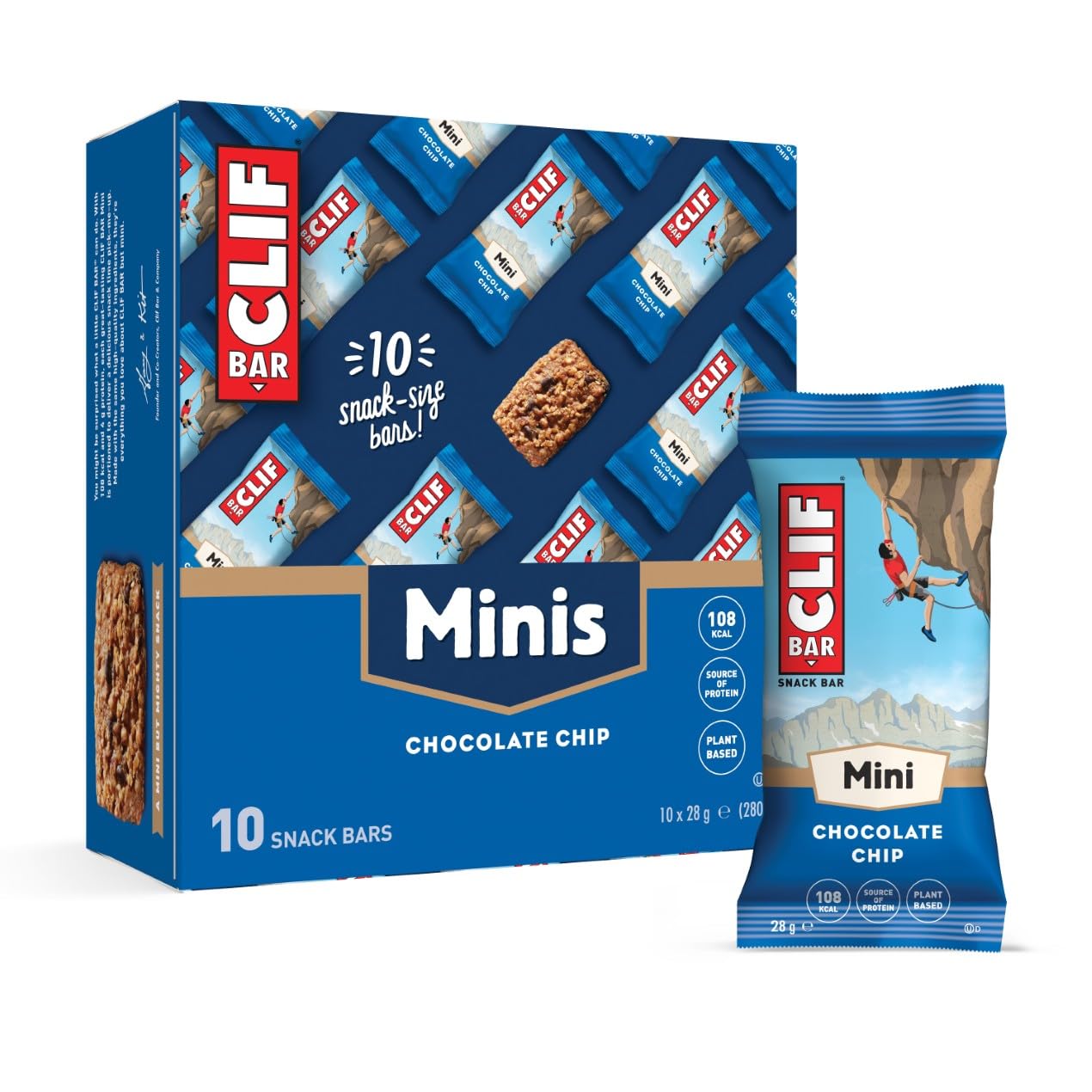 CLIF BAR Minis | Snack Bar | Chocolate Chip | Plant Based Protein | 10 x 28 g