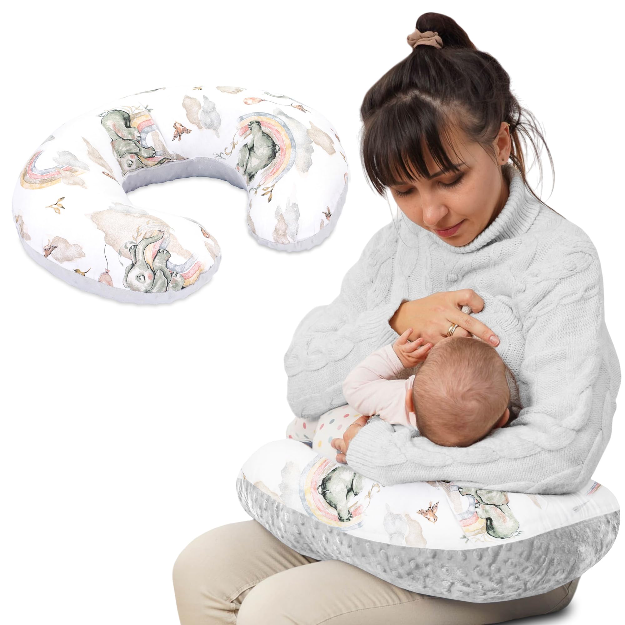 Totsy Baby Piccolo cuscino per allattamento 130 cm - Cuscino per allattamento compatto piccolo cuscino per allattamento Nursing Breastfeeding Pillow per viaggiare Sonno Elefante grigio chiaro