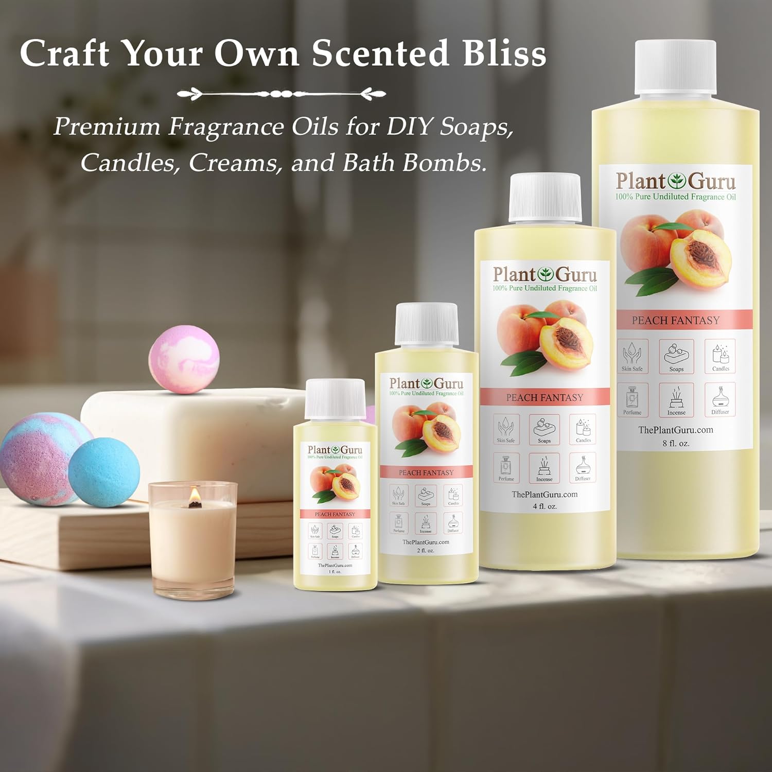 Peach Fantasy Fragrance Oil 8 fl. oz. Scented Oil for DIY Soap Making, Candles, Bath Bombs, Body Butters. Used in Aromatherapy Diffusers, Burners and Warmers. Add to Lotions and Creams. - Image 4