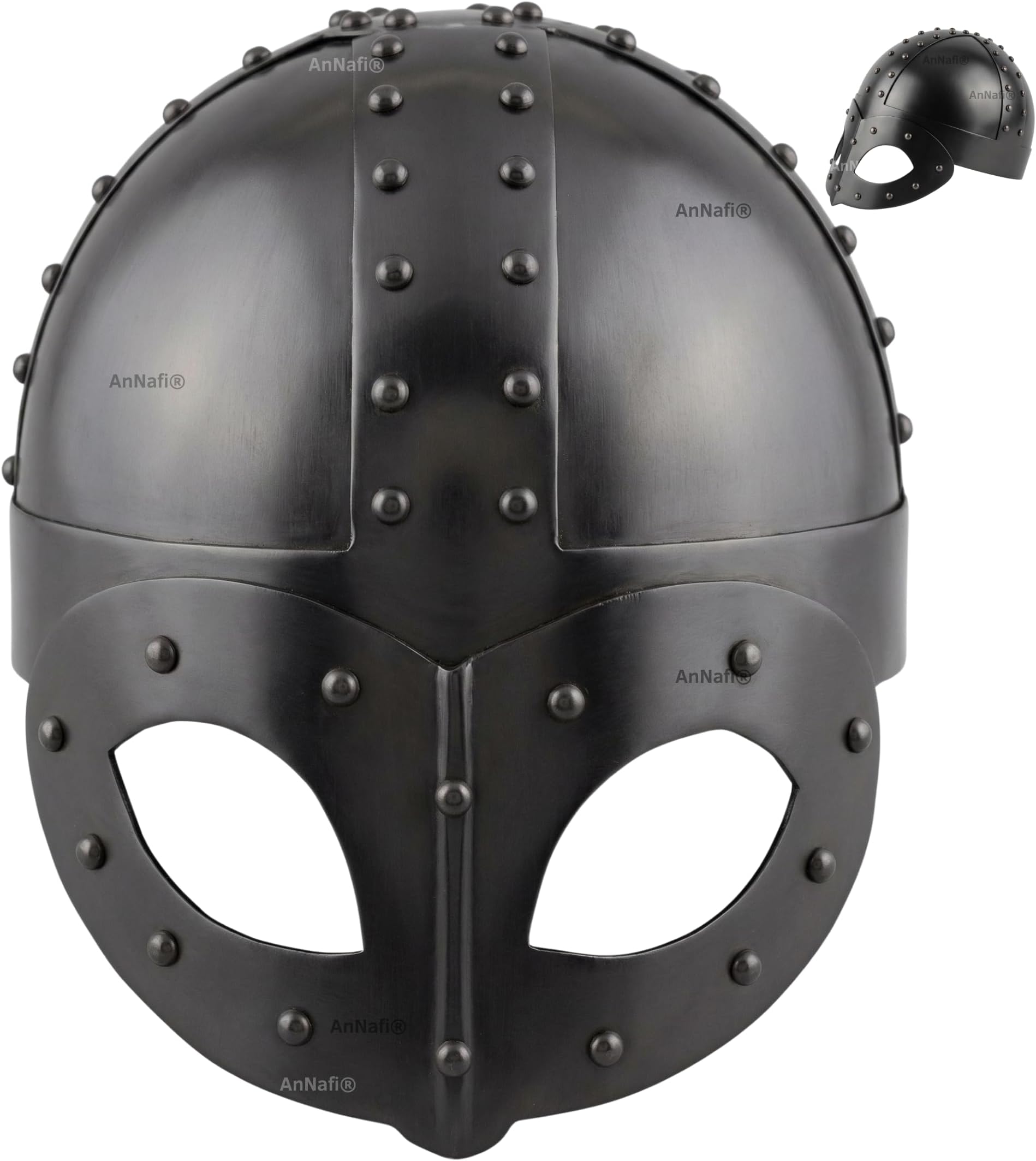 Black Plated Antique Medieval Viking Mask Helmet | Premium Quality Soldier Helm Adult with Liner & Strap | Medieval Costumes Helm Armor SCA LARP Reenactment Cosplat Replica Costume For Men