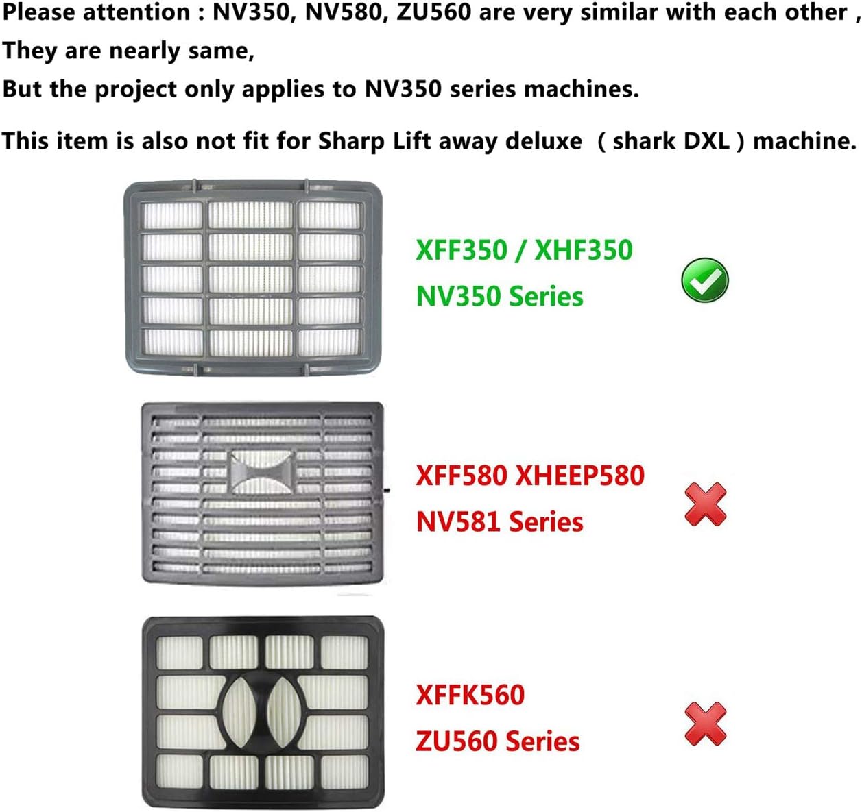 XIMOON 1 Hepa Filter + 2 Pack Pre-filter Foam & Felt Replacements for Shark XFF350 XHF350 Navigator Lift-Away NV350, NV351, NV352, NV355, NV356, NV356E, NV357, NV360, NV370, UV440, UV540
