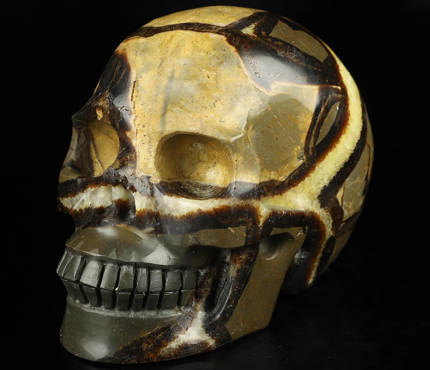 Skullis 5.0" Dragon Septarian Stone Crystal Skull, Hand Carved Gemstone Fine Art Sculpture, Reiki Healing Stone Statue.2679.