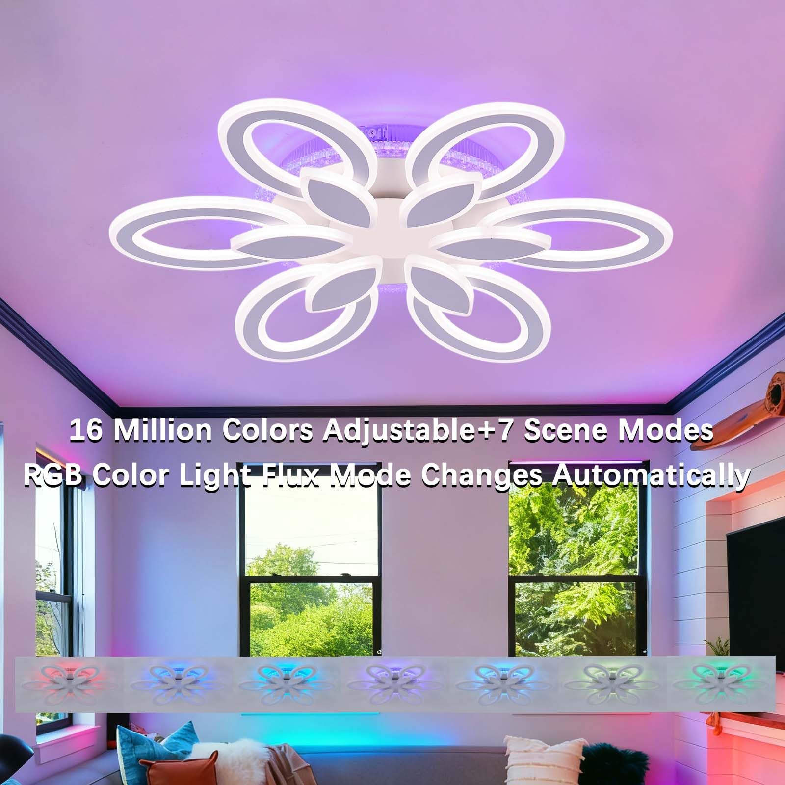 Dimmerabile per Lampadario Soggiorno con Telecomando APP, Plafoniera LED Soffitto RGB con Altoparlanti,Nuovo Modello Lampa ad Alto CRI con Memoria,per Camere da Letto e Studi-White||APP