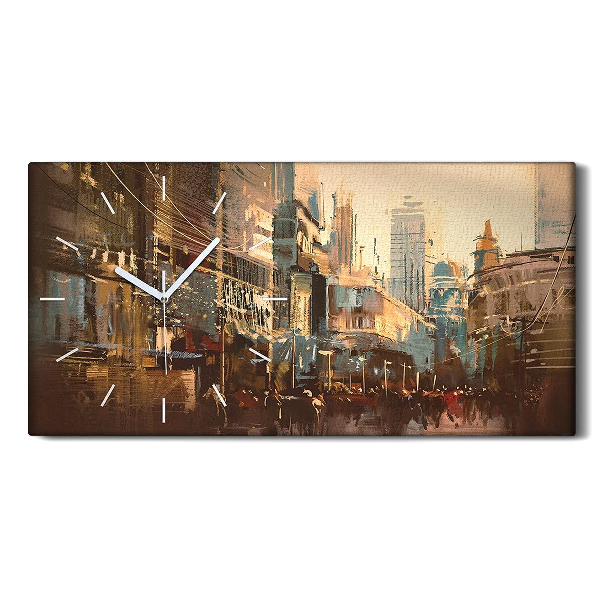Horloge sur toile 60x30cm style city vintage avec aiguilles blanches