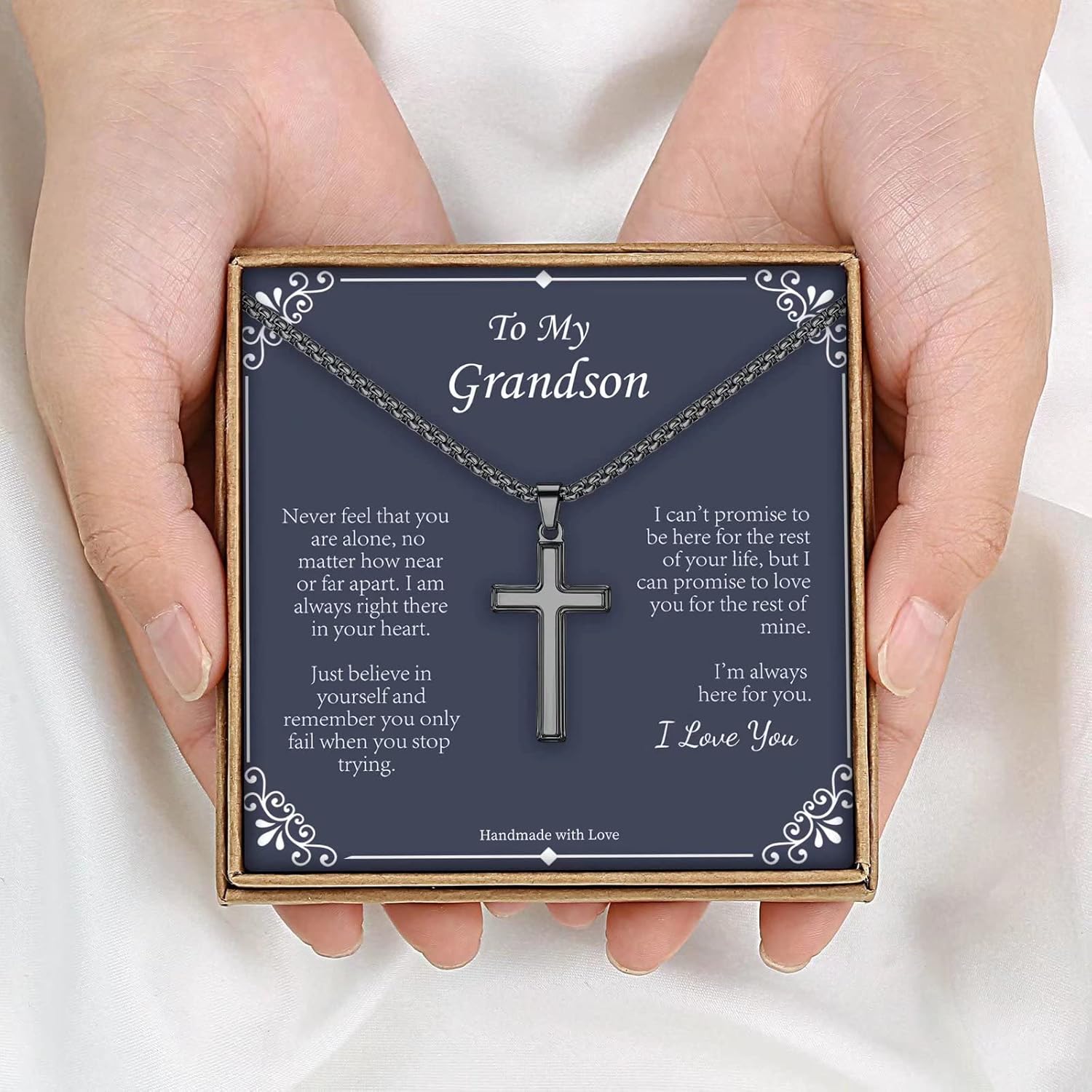 IEFLIFE Cross Necklace Gifts for Men, Silver/Gold/Black Cross Necklace Box Chain Necklace for Men, Fathers Day Valentines Christmas Religious Christian Gifts for Dad Son Husband Step Dad - Image 5