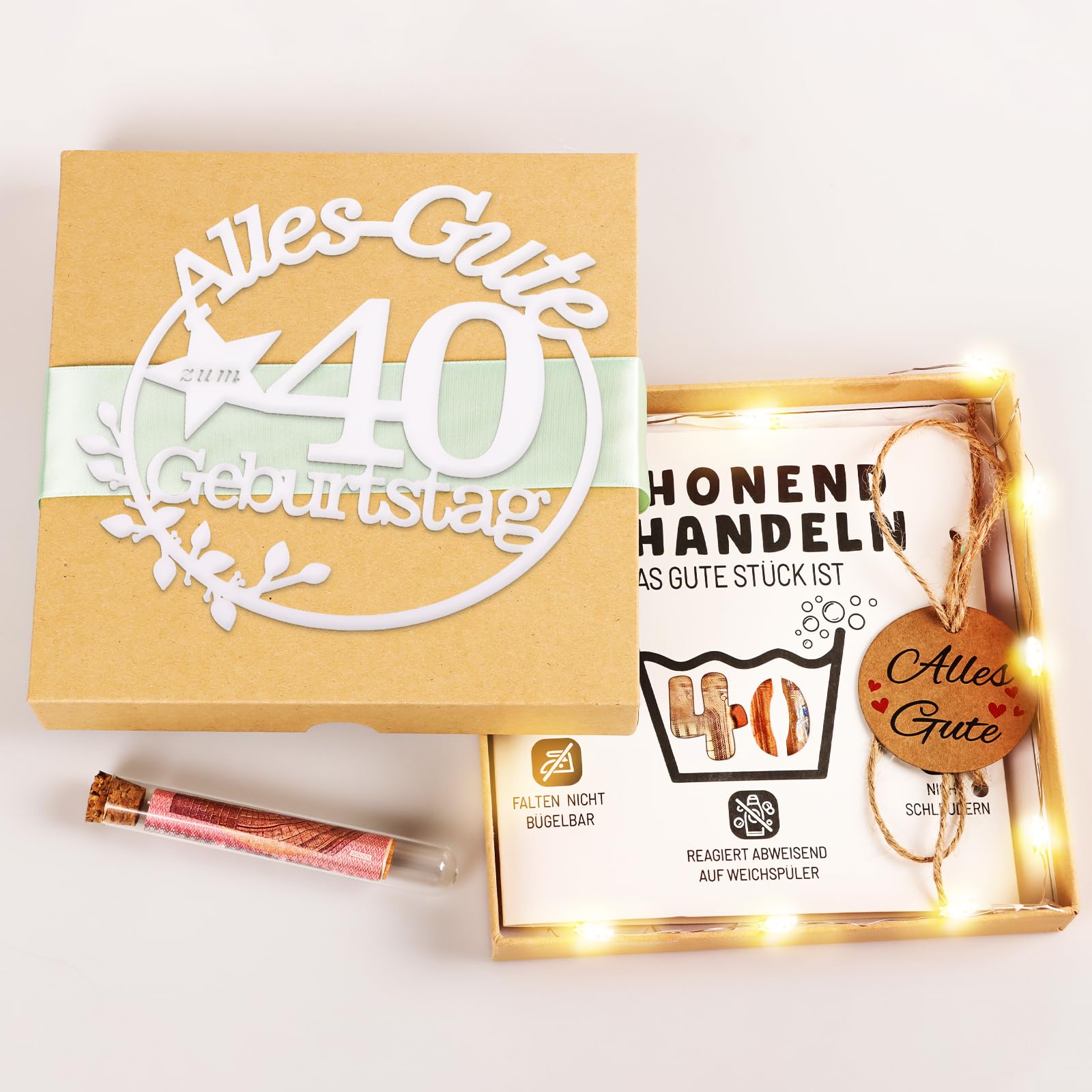 TUZELIYA Geldgeschenke Geburtstag 40 Frauen & Männer - Geldgeschenke Verpackung Geburtstagskarte 40 mit LED Lichterkette, Lustig Geschenke zum 40 Geburtstag Frau Mann, Schonend Behandeln Geschenk 40