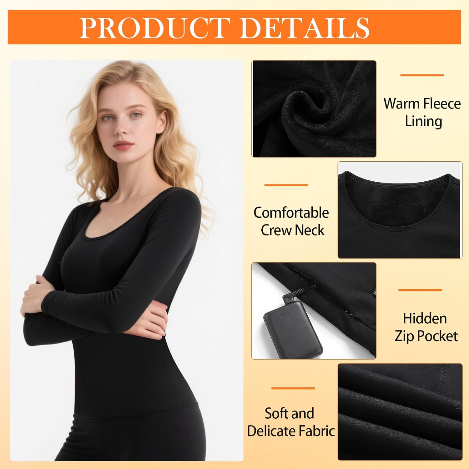Cozypower 2 Pack Women's Heated Thermal Underwear USB Electric Long Sleeve Undershirts Base Layer Tops for Winter Outdoor