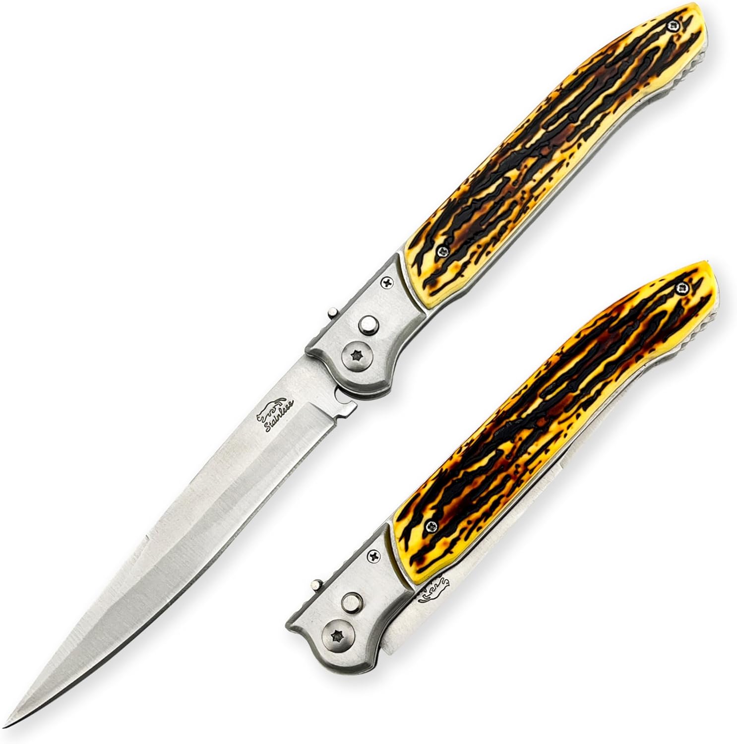 12-inch Large Pocket Folding Knife, 440C Steel Blade and Resin Handle, Assisted Opening with Slide Safety Lock, EDC for Outdoor Hiking, Camping and Adventure