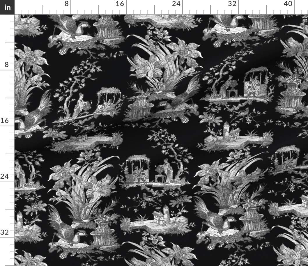 Spoonflower Fabric - Chinoiserie Toile Black White Asian Modern Chinese Printed on Petal Signature Cotton Fabric Fat Quarter - Sewing Quilting Apparel Crafts Decor