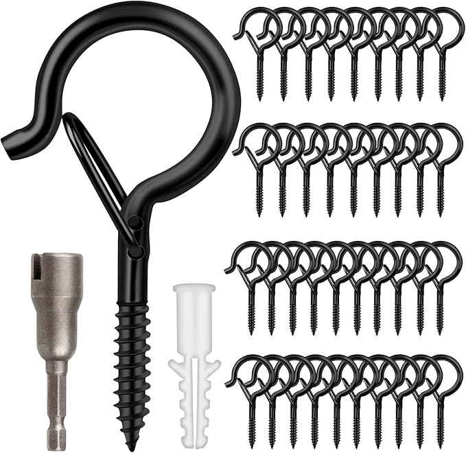 50 Pack Screwin Hooks for Outdoor String Lights, Q Hangers