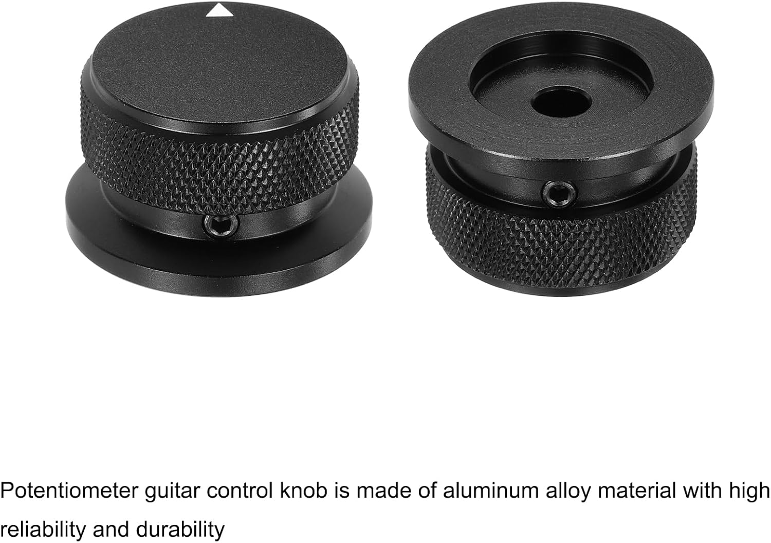 MECCANIXITY 2 Pcs Aluminium Potentiometer Knobs, 1/4" (6mm) Universal Volume Tone Control Knobs with Arrow Indicator for Guitar Bass Parts, 4/5" Black(34x20mm)