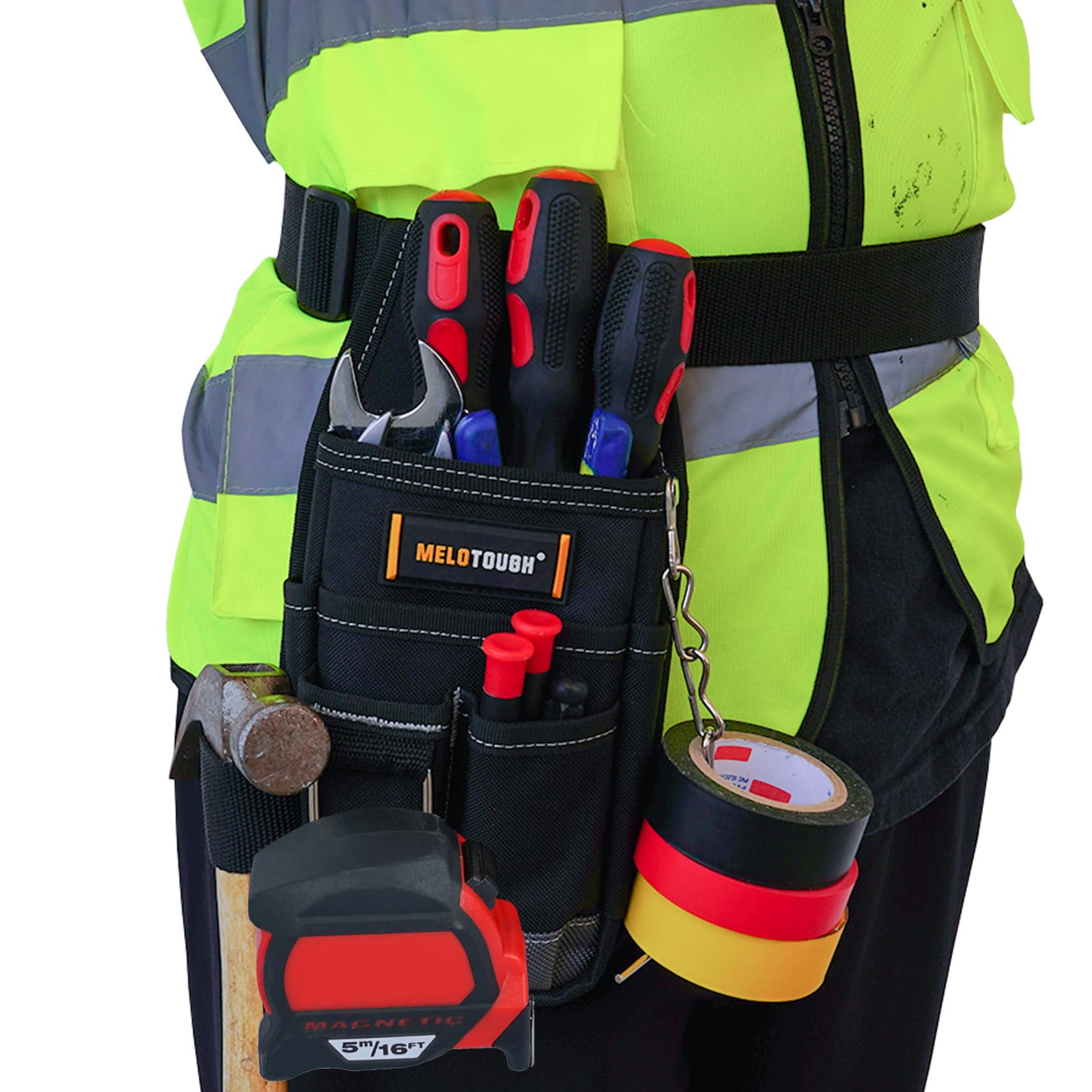 MELOTOUGH Bolsa de herramientas de bolsillo con clip, mini organizador de herramientas para electricistas, carpinteros, construcción, técnicos, gris, tela impermeable 600D, polietileno