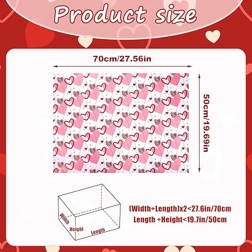 Miniatura 2 de NQEUEPN 12 piezas de papel de regalo para el día de San Valentín de 19.69 x 27.56 pulgadas, 4 estilos de papel de regalo de corazón rojo y rosa,