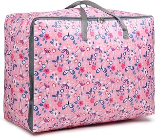 DOUBLE R BAGS Extra Large Underbed Storage Bag Waterproof Polyester Fabric Organizer with Zipper & Handle Foldable Durable Clothes & Bedding Storage 1 Compartment (50x30x70 cm, Pink), 1 Pack