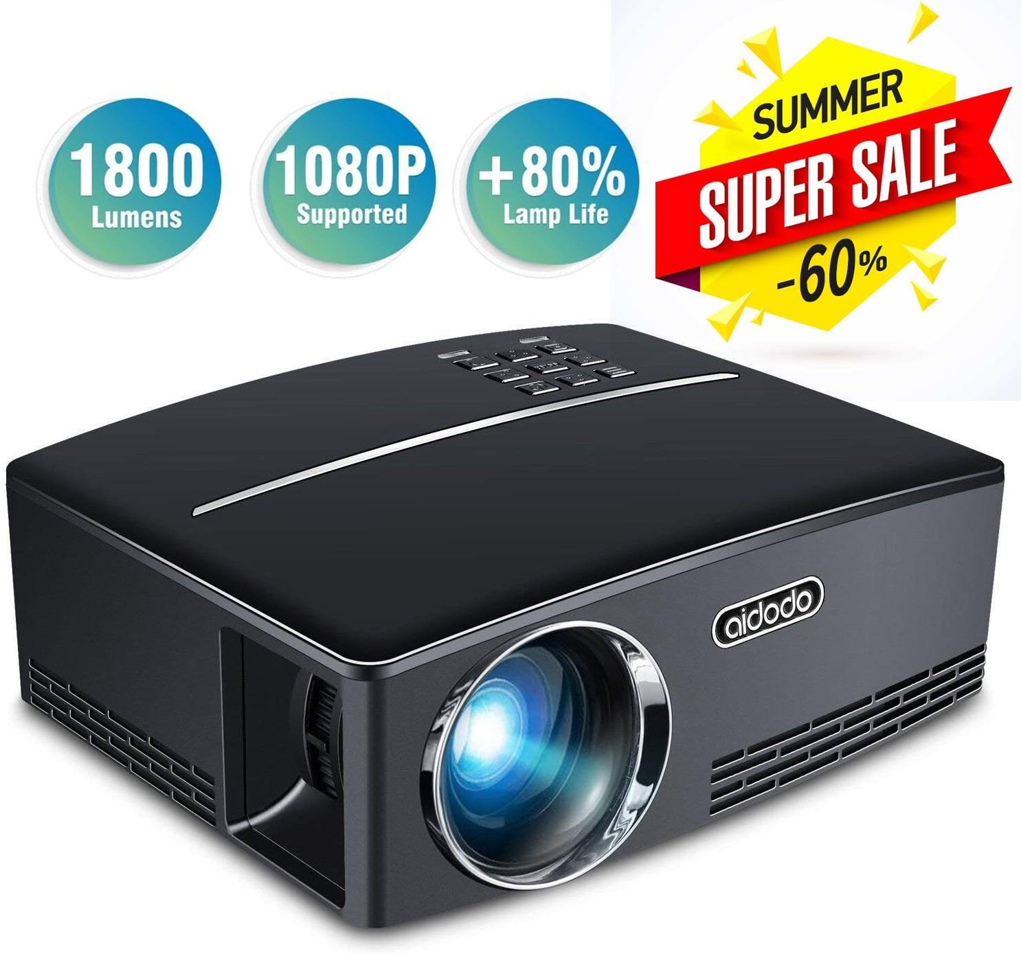 Projector Mini Video Projectors LED 1800 Lumens Multimedia Home Theater Projector Portable Support 1080p HDMI USB SD Card VGA AV for Home Cinema TV Laptop Game Smartphones