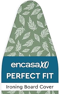 Encasa XO Ironing Board Cover and Pad 49"x18" - Thick 3mm Felt Padding, Drawstring Tightening & Lock, Easy Fit, Scorch & Stain Resistant, Fits Wide Ironing Board - Big Leaves Green