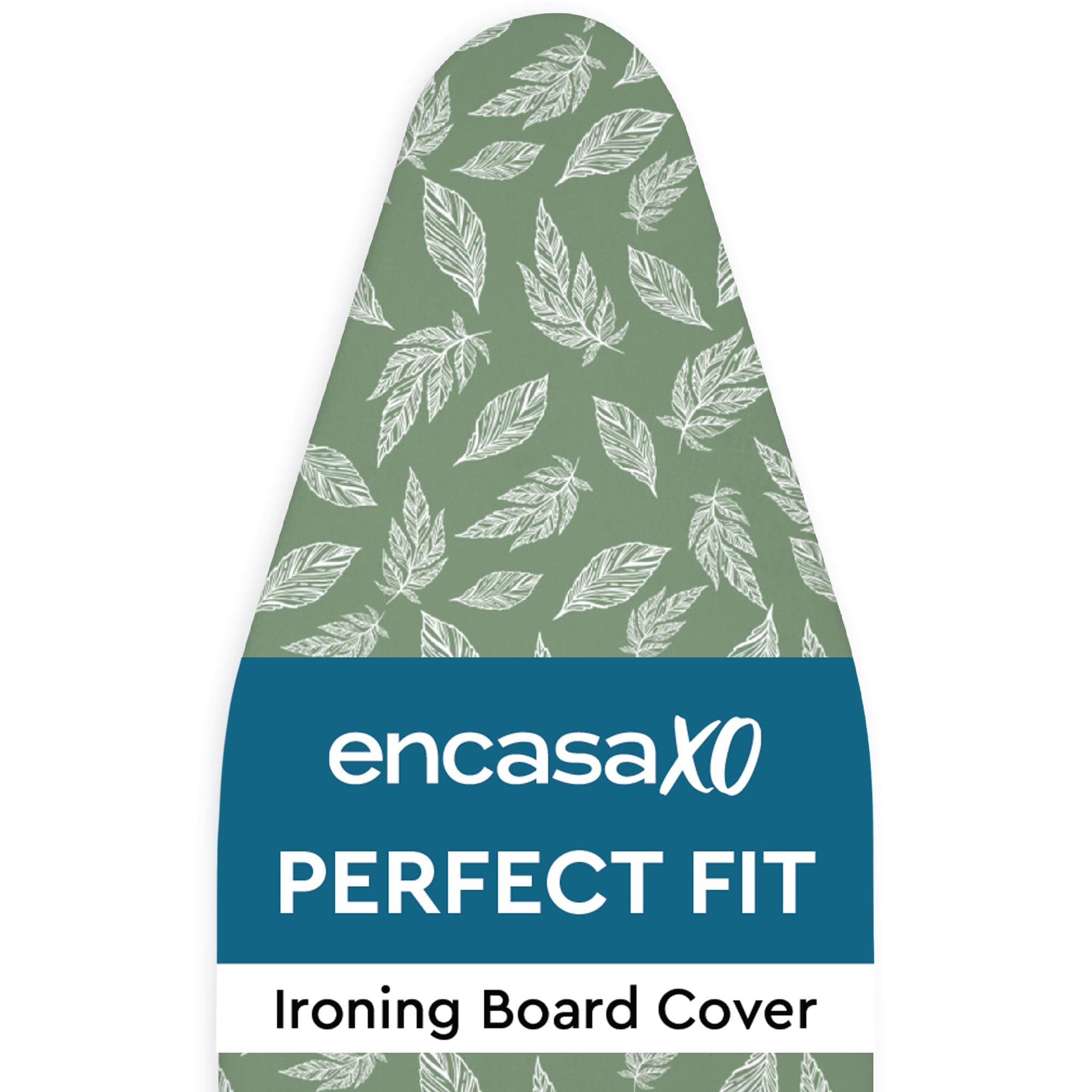 Encasa XO Ironing Board Cover and Pad 54"x15" - Thick 3mm Felt Padding, Drawstring Tightening & Lock, Easy Fit, Scorch & Stain Resistant, Fits Standard Large Ironing Board - Big Leaves Green