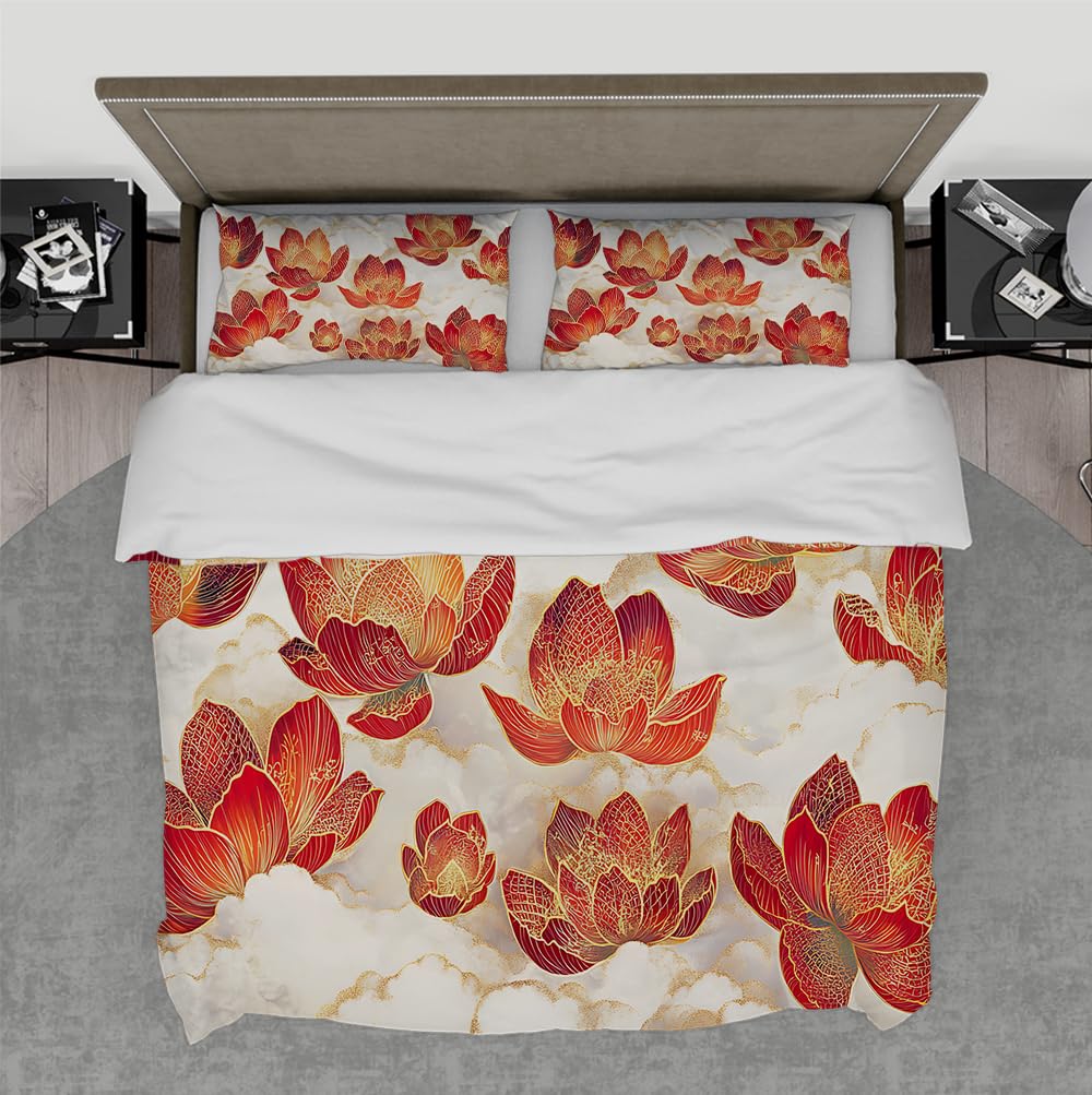 Housse de couette lotus rouge 260x240, une invitation à la sérénité et au bien-être art déco