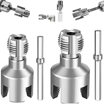 Integrated Internal & External Pipe Threading Tool, PVC Pipe Thread Cutting Tool, 1/2"&3/4" Thread Trimming and Angle Bolt Repair Tool, for Electric Drill Cutting Threading 1/2"+3/4"