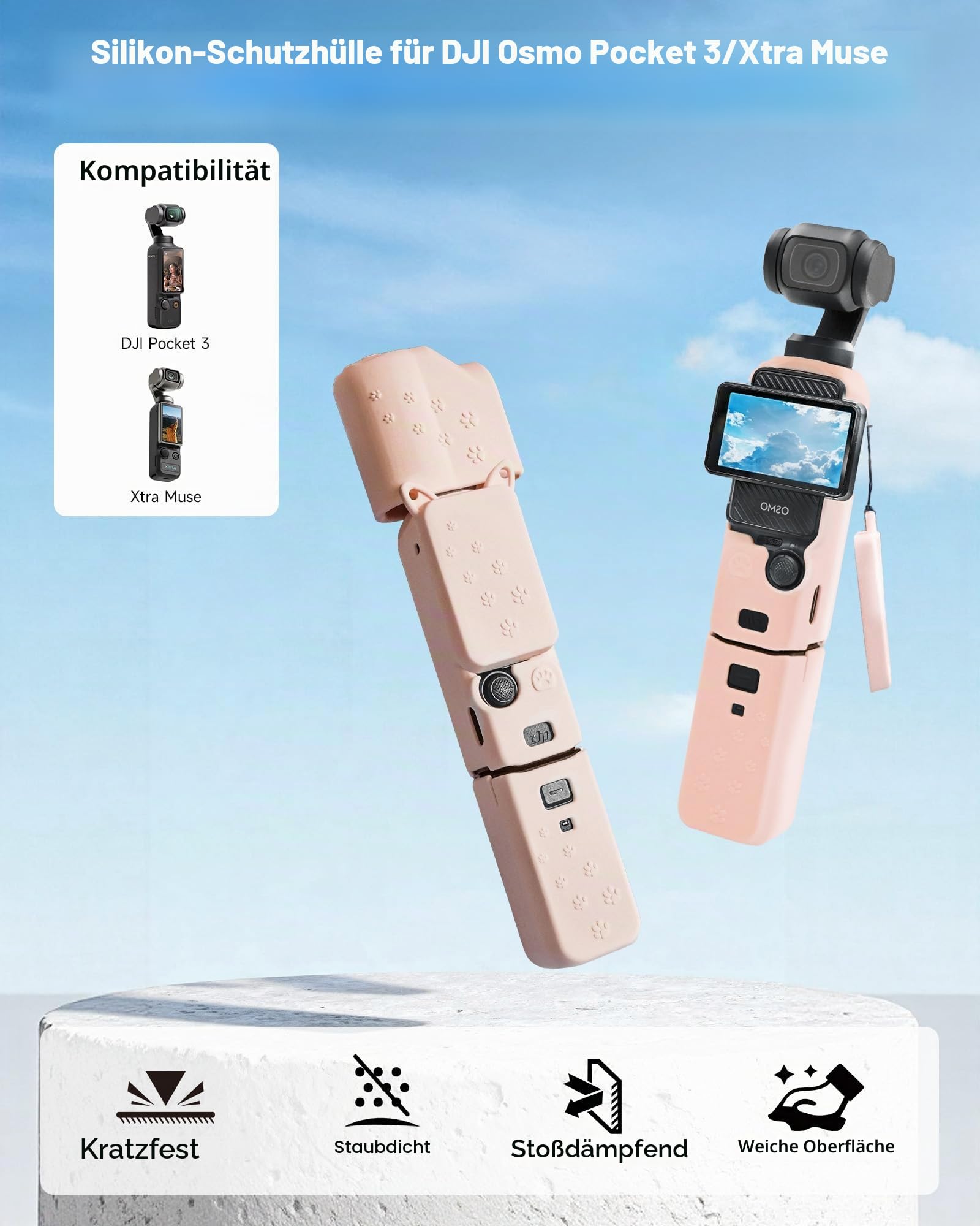 LKTOP Osmo Pocket 3 Case for DJI Silicone Protective Cover, Soft Lens Screen Protector Scratch-Resistant Sleeve Skin, Compatible with DJI Osmo Pocket 3 Creator Combo/Xtra Muse Accessories (Pink)