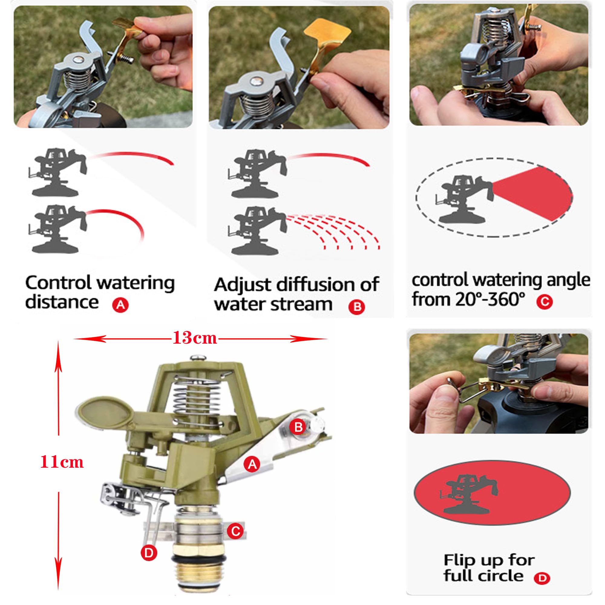 Rasensprenger große flächen,Impulsregner,Rotating Tripod Sprinkler,Wenig Druck rasensprengers,Auto Rotating Tripod Sprinkler, Garten Rasensprenger 360 Grad Sprinkler für Hof,Garten,Rasen