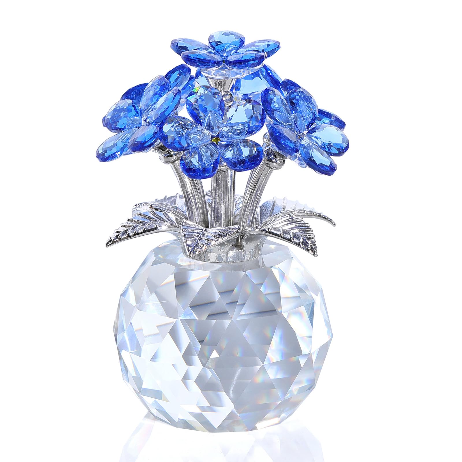 Xuzie Women's Blue Crystal Forget Me Not Flowers Gifts For Handmade Glass Flower Bouquet Collectible Figurine, Crystal Ornaments Meaningful Romantic Presents For Mum Friends