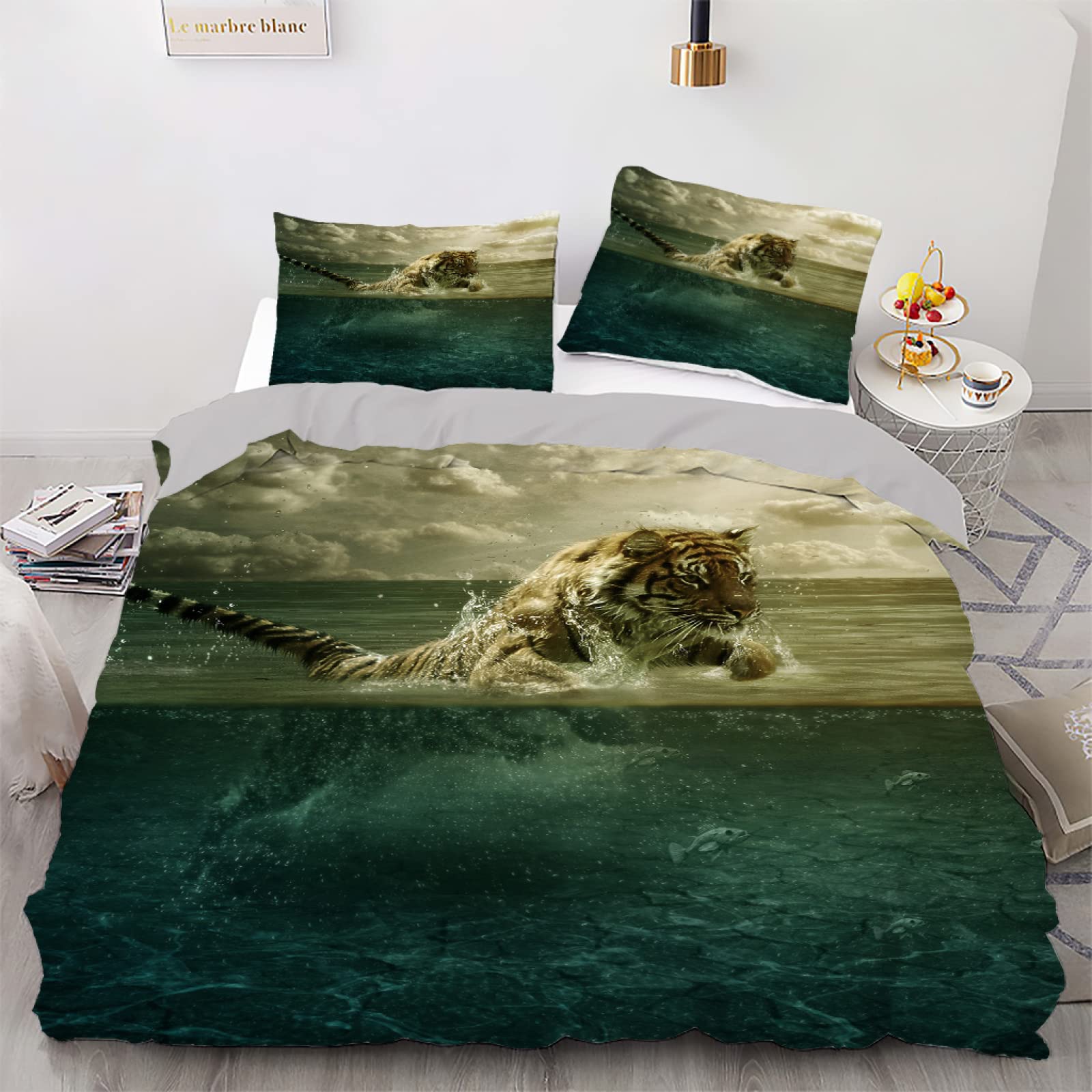 Parure de lit 220x240 adulte Vertbaudet verte en microfibre avec 2 taies d'oreiller