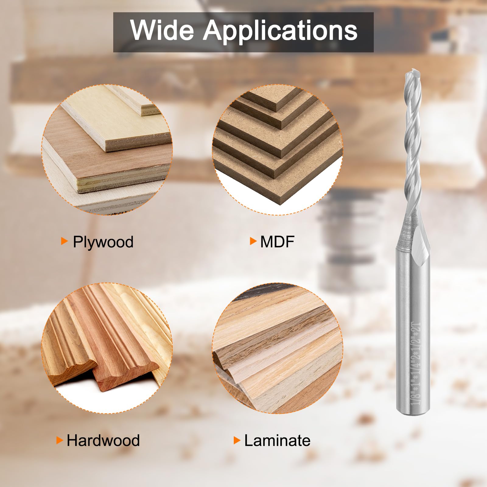 sourcing map 2 punte per fresa a spirale da 0,3 cm, diametro del taglio, 2 scanalature, per intagliare il legno e incidere (codolo 1/4", lunghezza taglio 2,5 cm, lunghezza 6,3 cm, elica 30 gradi,