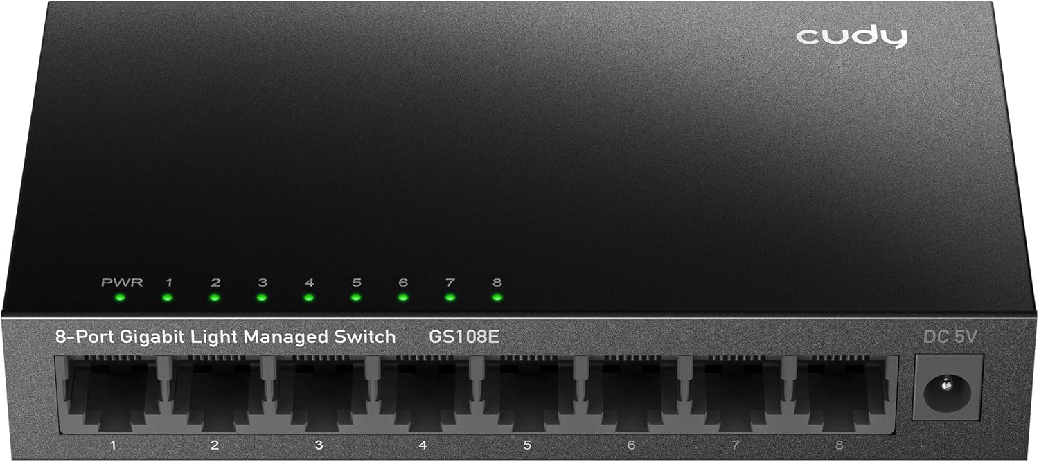 Cudy 8 Port Gigabit Switch, Easy Smart Managed, Plug & Play Desktop/Wall-Mount, Sturdy Metal w, Support QoS, Vlan, IGMP and DHCP, GS108E