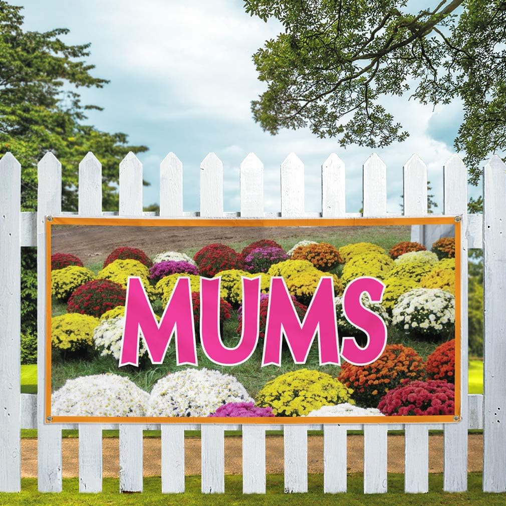 Vinyl Banner Multiple Sizes Mums Business C Business Outdoor Weatherproof Industrial Yard Signs Yellow 4 Grommets 24x48Inches