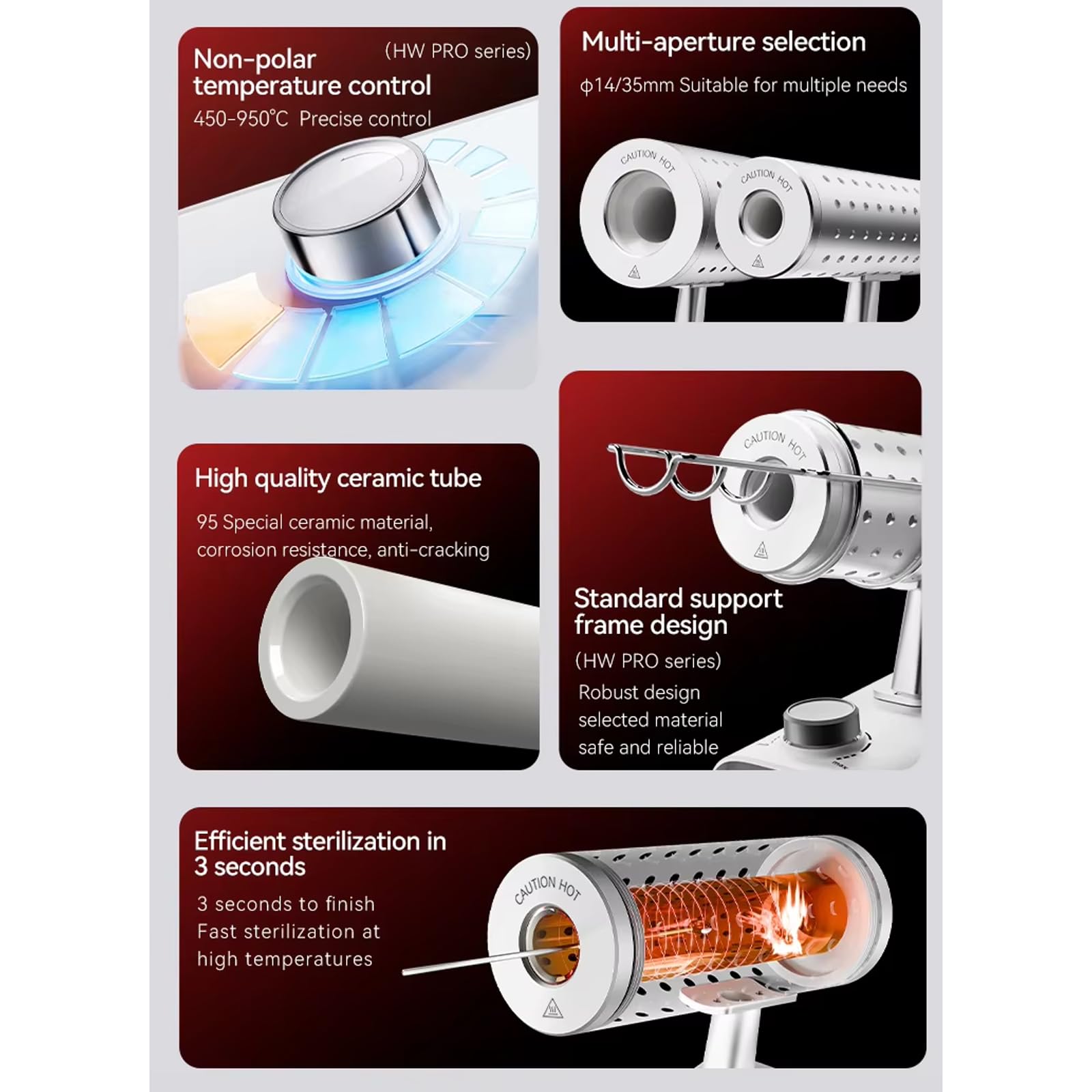 Sterilizzatore a Infrarossi, Sterilizzatore Ad Alta Temperatura 450-950°C Con Supporto Robusto, Sterilizzazione Rapida In 3 Secondi, Zona Di Riscaldamento In Ceramica, Per Tatuatori, Manicure