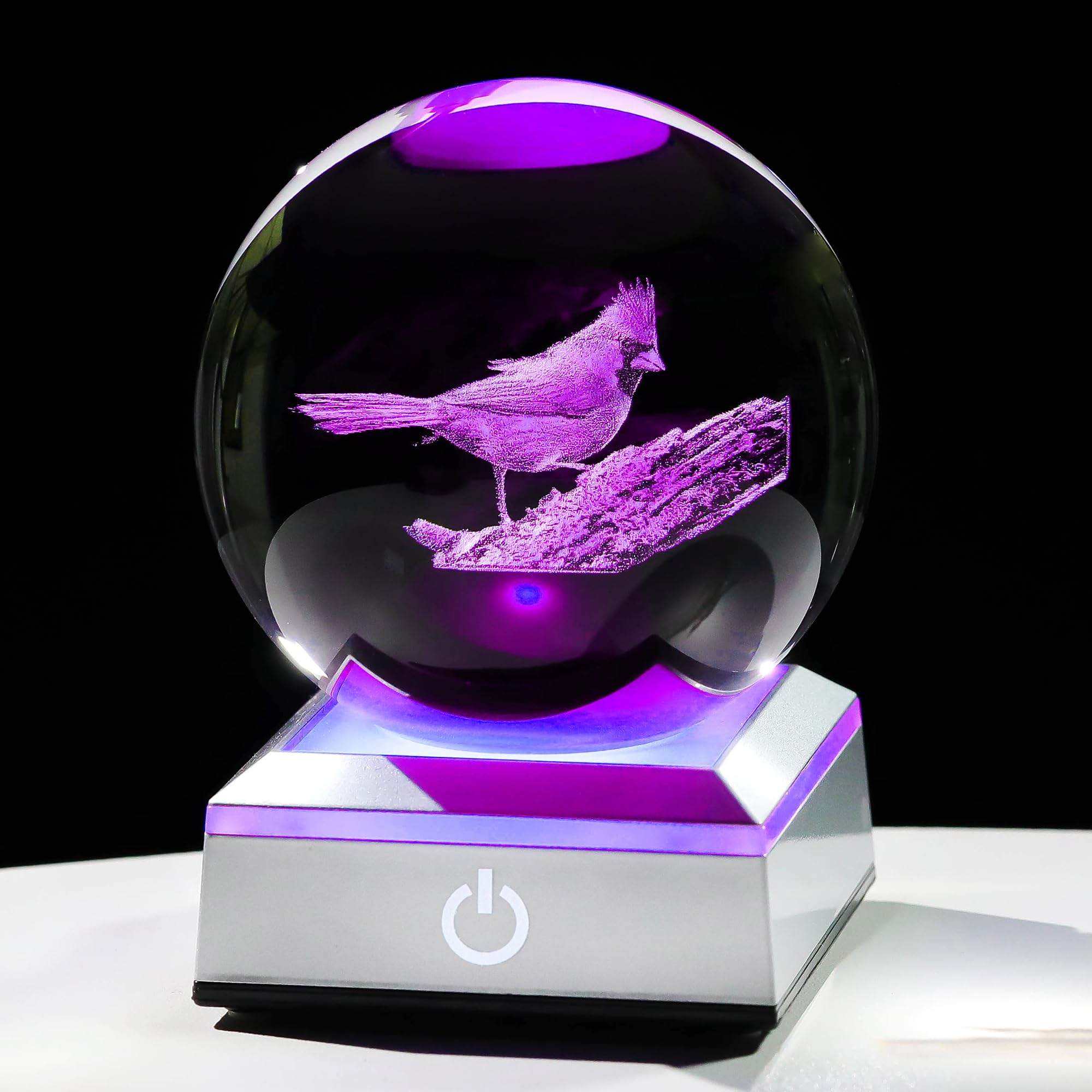Cardinal Gifts for Women, Mom - 3D Crystal Ball 3.15in with Multicolor Led Light Base - Gifts for Daughter, Sister - Christmas Cardinal Statue Night Light Table Home Decor